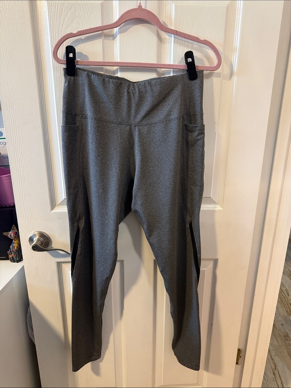 Gray Athletic Leggings with Side Mesh Panels